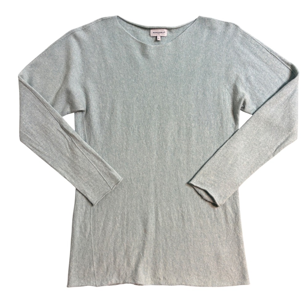 Bianco & Blu Italy Light Blue Cashmere Silk Blend Sweater Minimalist Sz Large